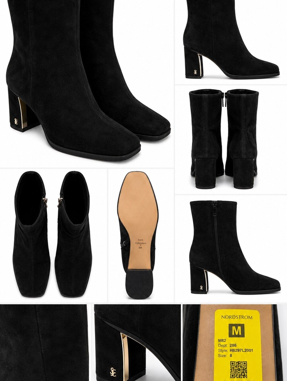 Black Suede Mid-Calf Block Heel Boots - Women